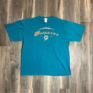Vintage Miami Dolphins NFL Official Football Graphic T-Shirt Teal Size XL